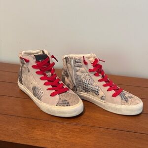 Steve Madden Snake Print High-Top Sneakers with Red Laces
